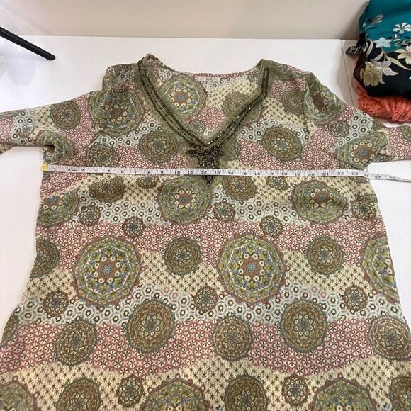 Metro Seven 7 sheer blouse long sleeve beaded 18/20 - Picture 3 of 7